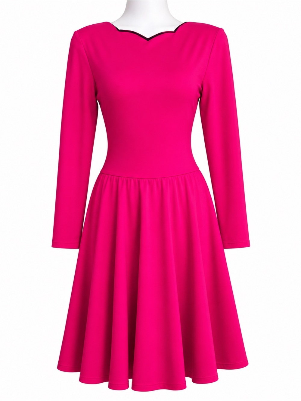 Vintage Expo Pink Long Sleeve Fit Flare Dress‎ Retro A-Line Zip Back 10 READ